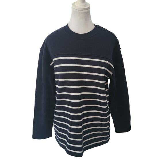 Lauren Ralph Lauren Size SP Petite Shoulder Button Black White Terry Pullover - Picture 1 of 9